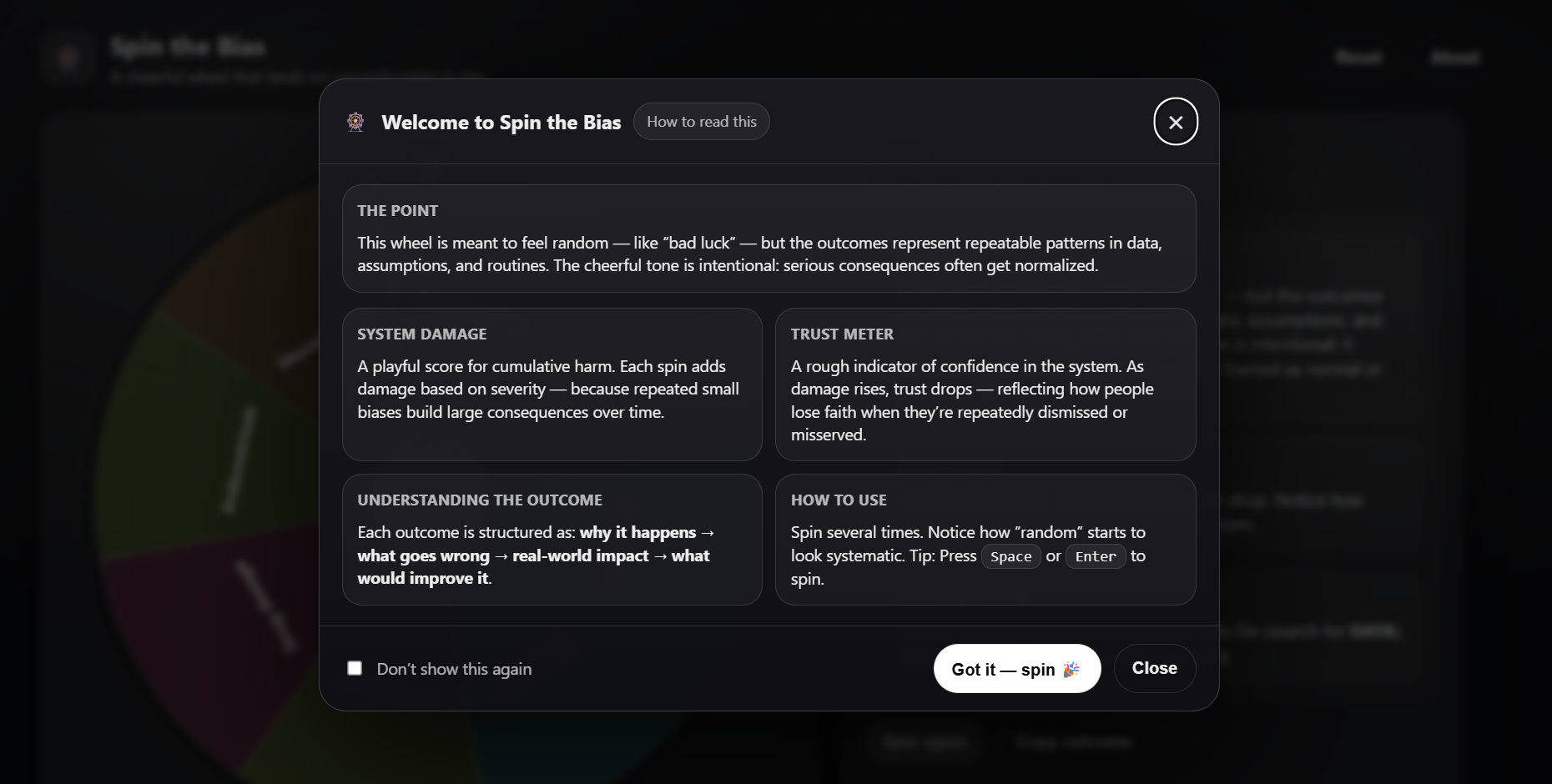 Spin the Bias — interactive wheel about systemic bias in healthcare and data