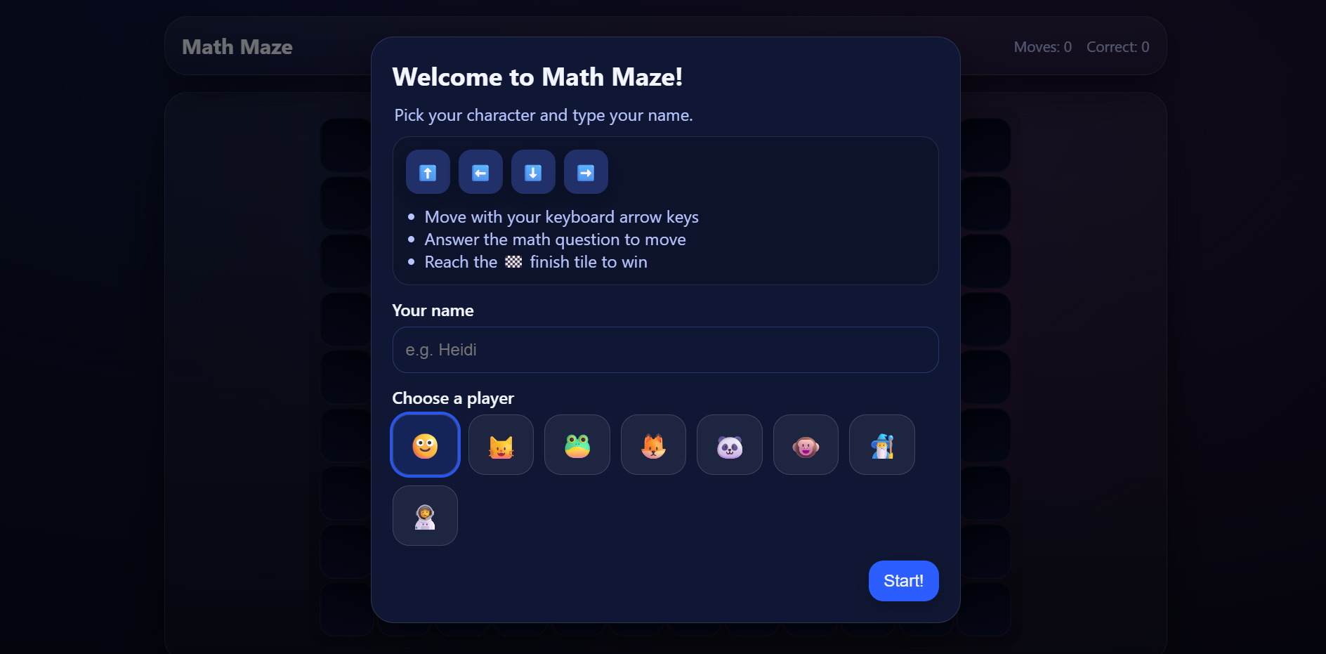 Math Maze game showing a player navigating a maze